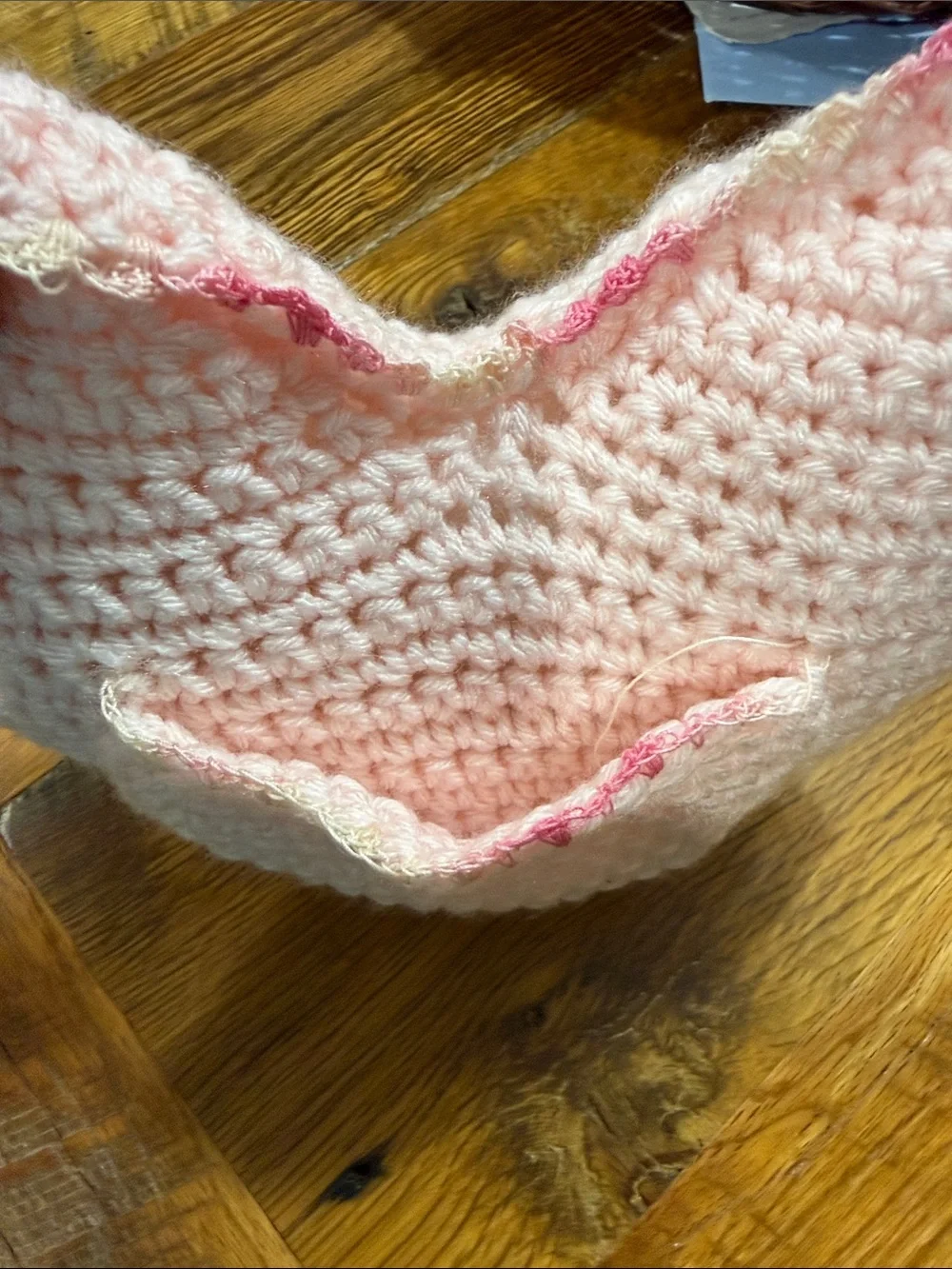 Handmade Pink Crochet Heart Tooth Fairy Pillow with Scalloped Edge